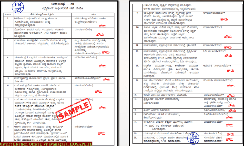 Sample Filled-in Formats for Election Duty Officers in Karnataka | PDF