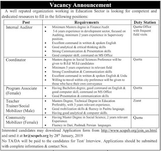 SCSPEB NGO Jobs 2019 