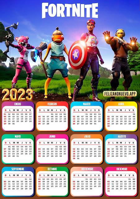 calendario 2023 para niños de fortnite