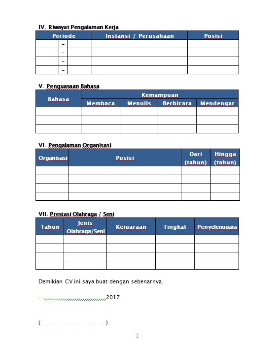 Contoh Curriculum Vitae / Contoh CV / Contoh Daftar Riwat 