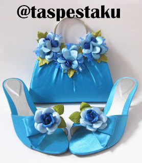 Biru Tosca Tas Pesta dan Sepatu Pesta Handmade