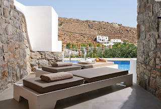 terrace view of a mykonos hotel with private pool