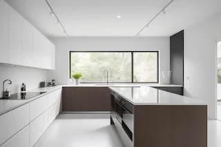 Explore a kitchen with minimalist design, showcasing clean lines, clever hidden storage solutions, and a clutter-free countertop for a serene cooking space.