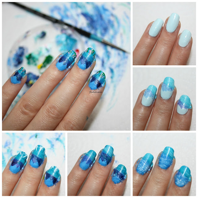 Mountain Lake Landscape Nail Art