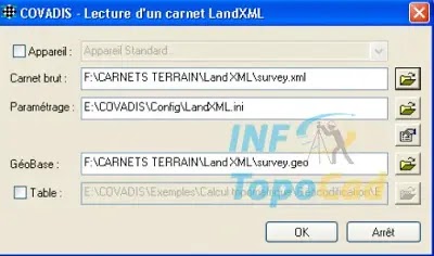 Covadis Calculs, Lecture carnet, format LandXML, Leica, Paramétrage, carnets, Traitement, Carnet de terrain Zeiss, Lecture Carnet Zeiss
