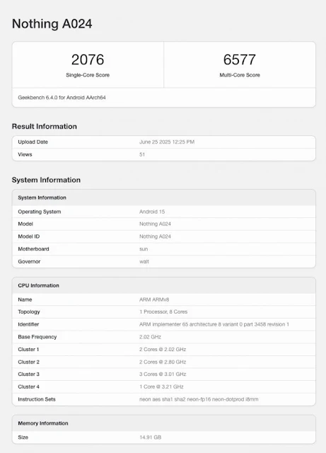 Nothing Phone (3) Geekbench Scores Leak Snapdragon 8s Gen 4 16GB RAM Performance Ahead of Reveal