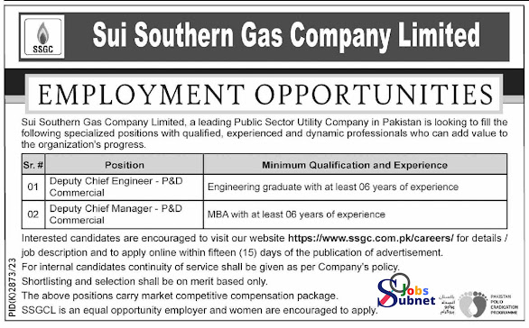New Government SSGC Sui Southern Gas Company Jobs 2024