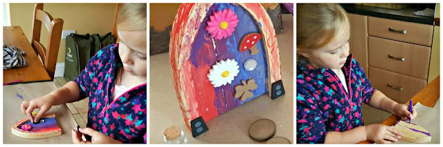 Collage of child enjoying the make Your Own Fairy Door kit