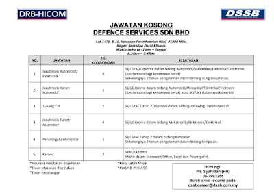 Temuduga Terbuka bagi Defence Services Sdn. Bhd. di JobsMalaysia Negeri Sembilan pada 26 Januari 2018