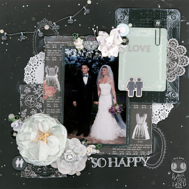 Alice Scraps Wonderland | So Happy:  A Wedding Scrapbook Page