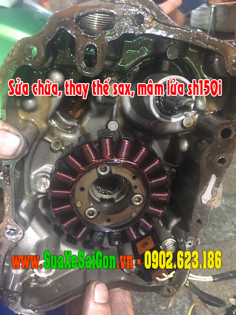 Sửa chữa thay thế mâm lửa, sax honda SH 150i, Sửa bệnh xe hay bị hết bình