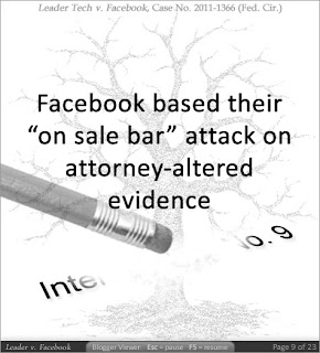 Facebook based their 'on sale bar' attack on attorney-altered evidence