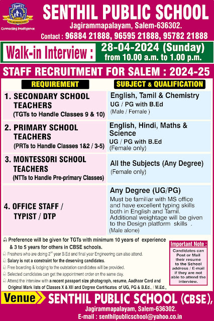  Wanted Secondary School Teachers | Primary School Teachers | Montssory School Teachers | Office Staff | Typist | DTP