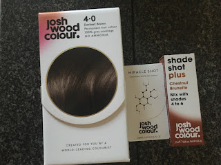 Boxes of Josh Wood Hair Colour, Miracle Shot and Shade Shot Plus in Chestnut