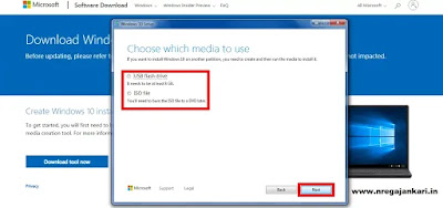 Choose Wich Media to Use for Windows 10 Download