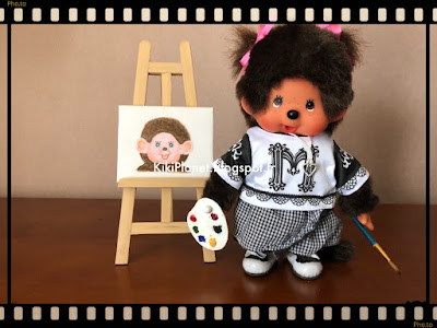 chevalet bois peinture palette miniature kiki monchhichi vintage toys poupée fait main handmade