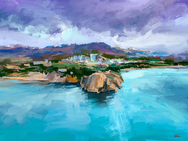 Adalary Rocks digital oil painting by MIkko Tyllinen beautiful landscape