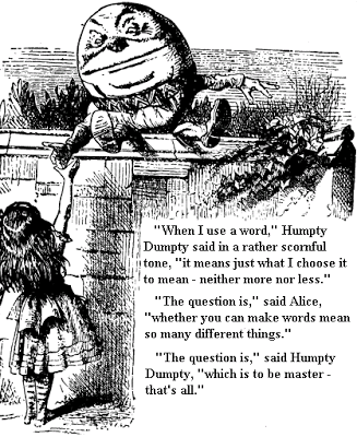 John Tenniel's illustration of Humpty Dumpty in Lewis Carroll's Through the Looking Glass (1872).