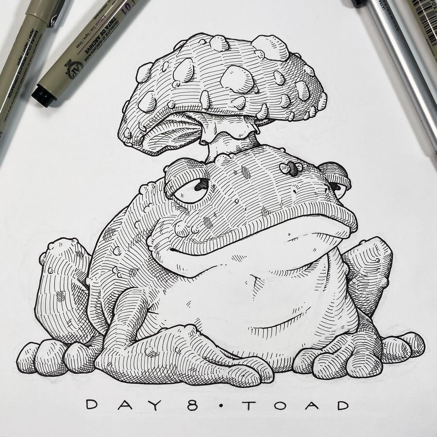 08-The-toad-mushroom-Inktober-2023-Sketches-Jake-Summerour-www-designstack-co