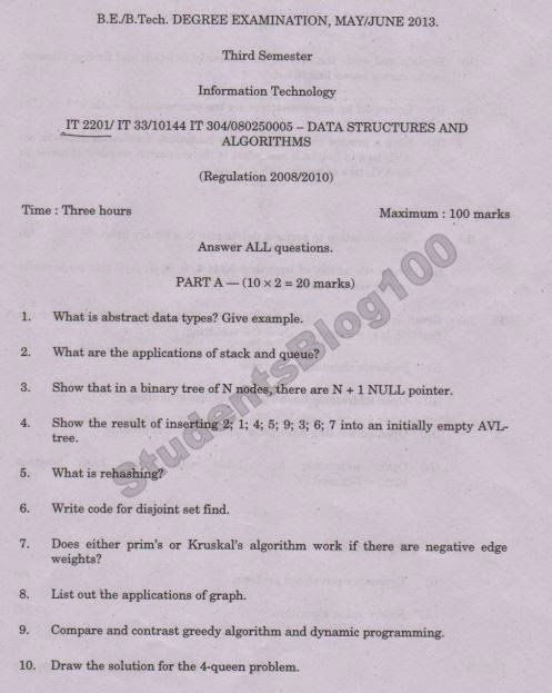 IT2201 DSA may/june 2013 question paper