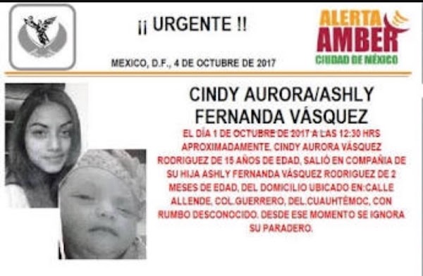 Desaparecen madre de 15 años y su bebita de 2 meses en la CDMX #AlertaAmber