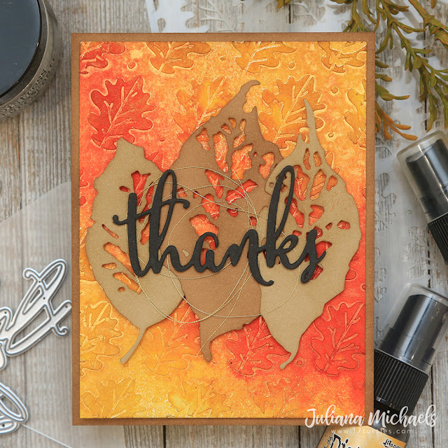 Thanks Card by Juliana Michaels featuring Scrapbook.com Oak Leaves Stencil and Distress Texture Paste