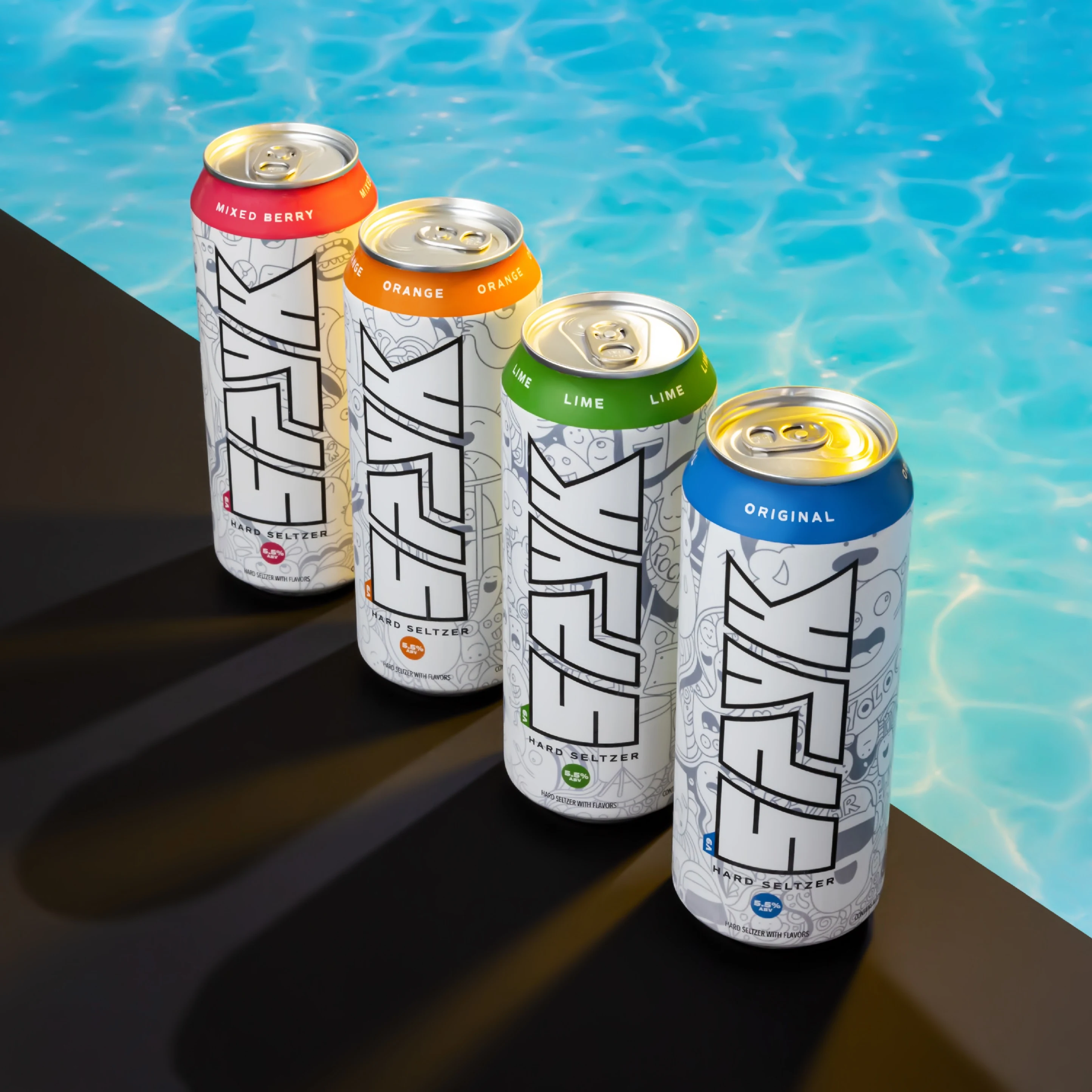 SPYK Product cans — Mixed berry, Orange, Lime, Original