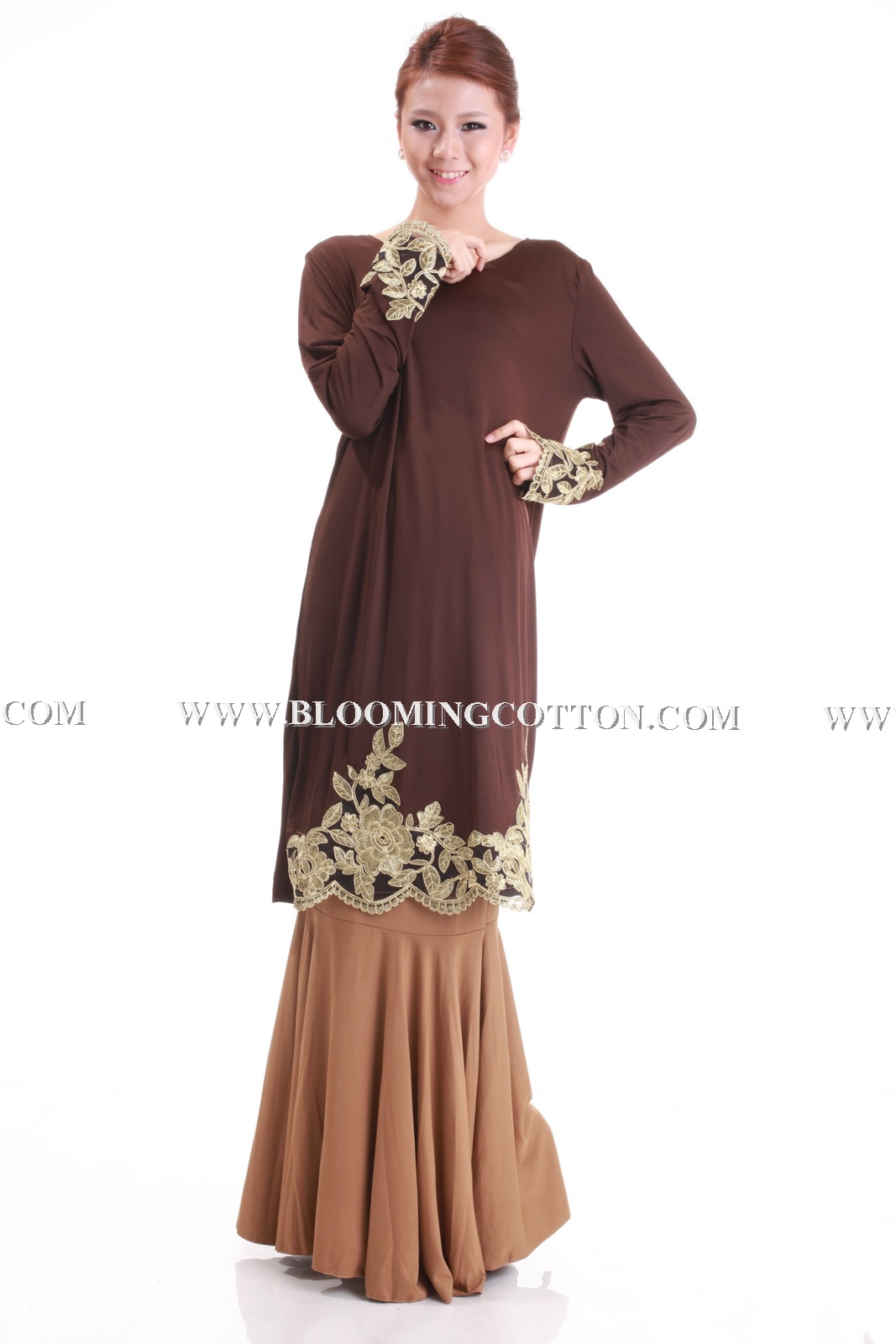 BLOOMING COTTON Modern Colorful Baju  Kurung  Gold  Kerawang 