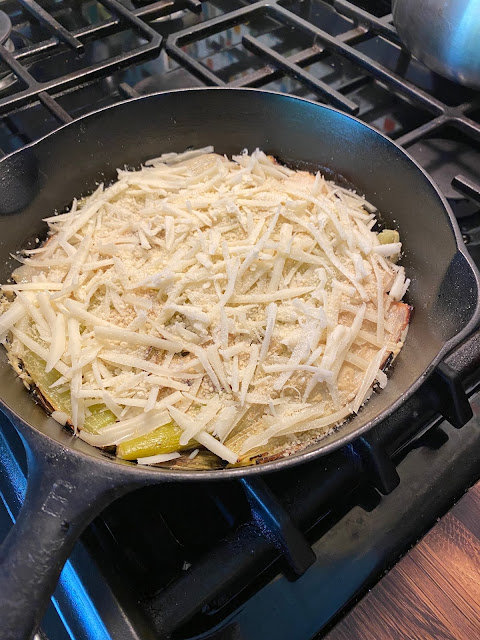 cheese on top of leeks