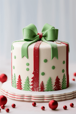 gift box bow theme Best 50+ Christmas Cakes to Lust After for Your Festive Party Ideas, Buttercream Frosting Holiday Homemade Cake Inspo to DIY. Dessert Ideas for Events