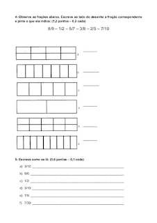 Avaliação de Matematica Fração 4o ano