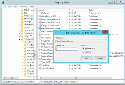 Registry Editor - Terminal Server - Edit DWORD (32-bit) Value Window