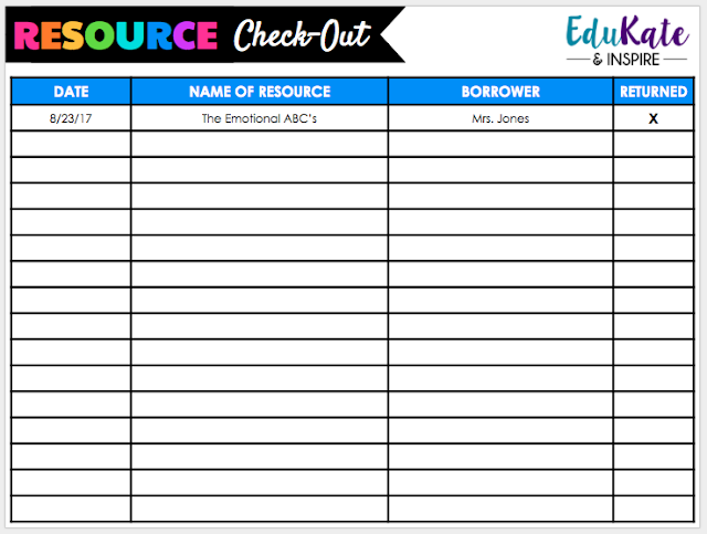 Counseling Resource Check Out List