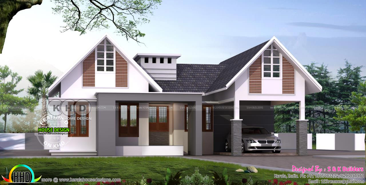 2000 square feet 4 bedroom sloping roof house plan 