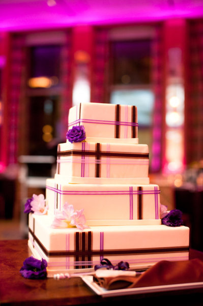 Elegant Square Wedding Cake with Purple