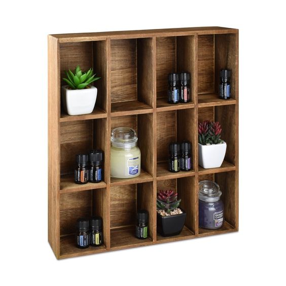 #HOM412BR Wall Mounted Wooden Mountable 12 Compartments Holder Shelf