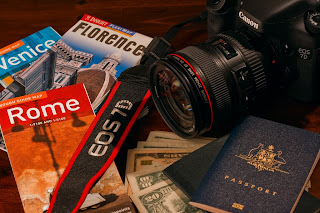 Camera, Passport, Maps and cash.... the travel essentials