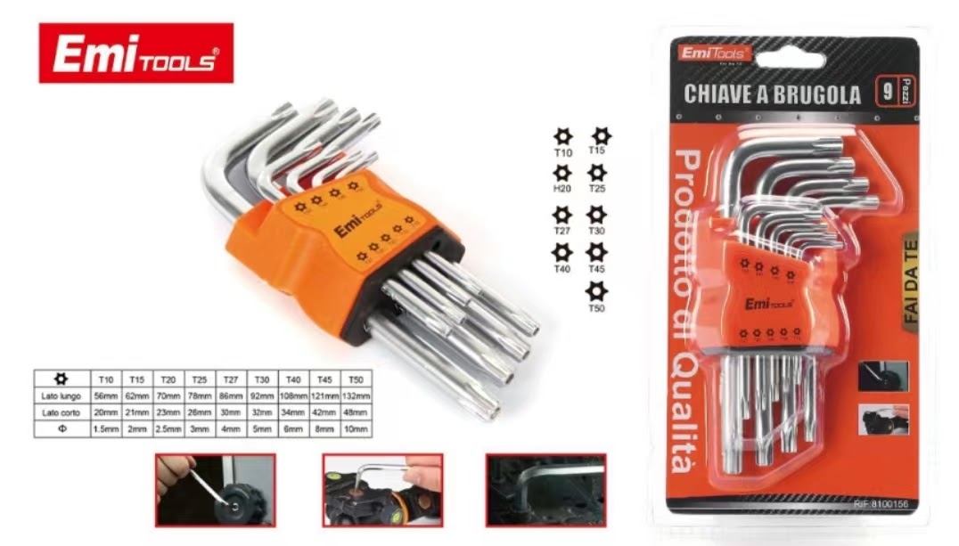 Emi Tools 8100156 SET KIT CHIAVI 10 MM T10 T50 A BRUGOLA STELLA 9 PZ BRUGOLE  AD L DA 1,5 A 10 MM T10 T50 - INGROSSO CINESE NAPOLI ONLINE IBAY CINA  Cinese ingrosso informatica elettronica Elettrodomestici