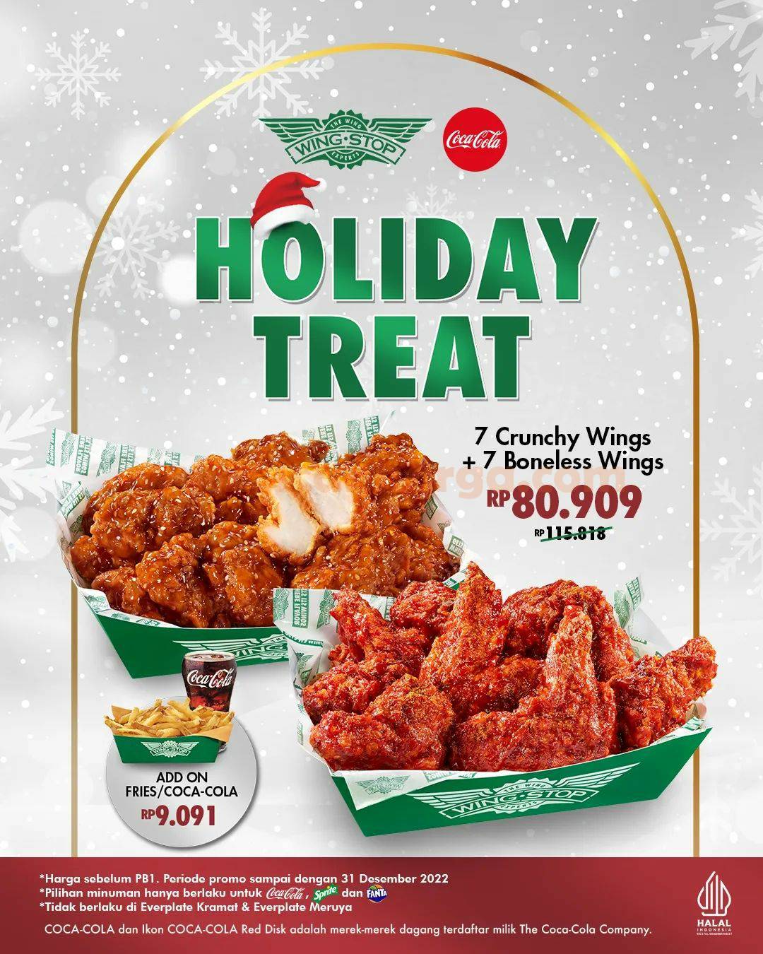 Promo WINGSTOP HOLIDAY TREAT - 7 Crunchy + 7 Boneless Wings Cuma 80RB