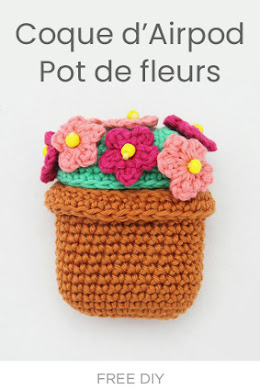 coque d'air pod au crochet, motif pot de fleur