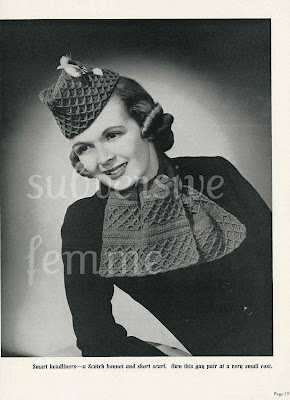 1930's Crochet Hat and scarf set Glengary