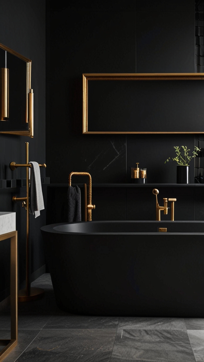 Moody Dark Bathroom with Matte Black Walls