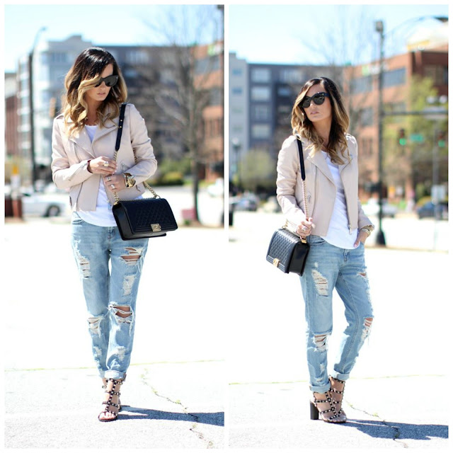 FATL Blush Leather Jacket and Studded Sandals