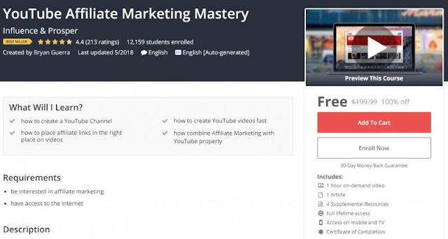 [100% Off] YouTube Affiliate Marketing Mastery| Worth 199,99$ 