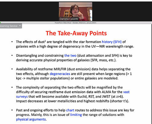 Take Away Points (Source: Daniela Calzetti, Golden Webinar, http://astro.uc.cl/en)