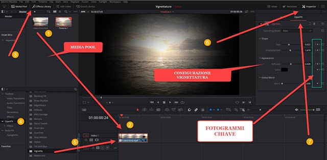 applicare effetto vignettatura con davinci resolve