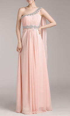 grecian goddess one shoulder blush prom dresses long