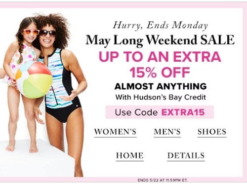 Hudson's Bay 15% Off May Long Weekend Sale