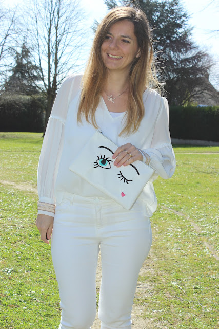 Total look blanc, blouse zara les petites bulles de ma vie