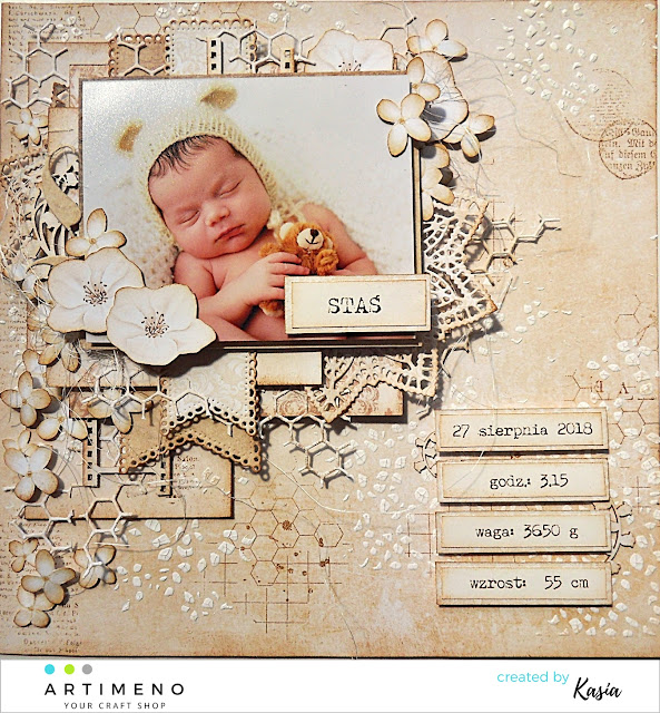 Layout, scrapbooking, metryczka hand made